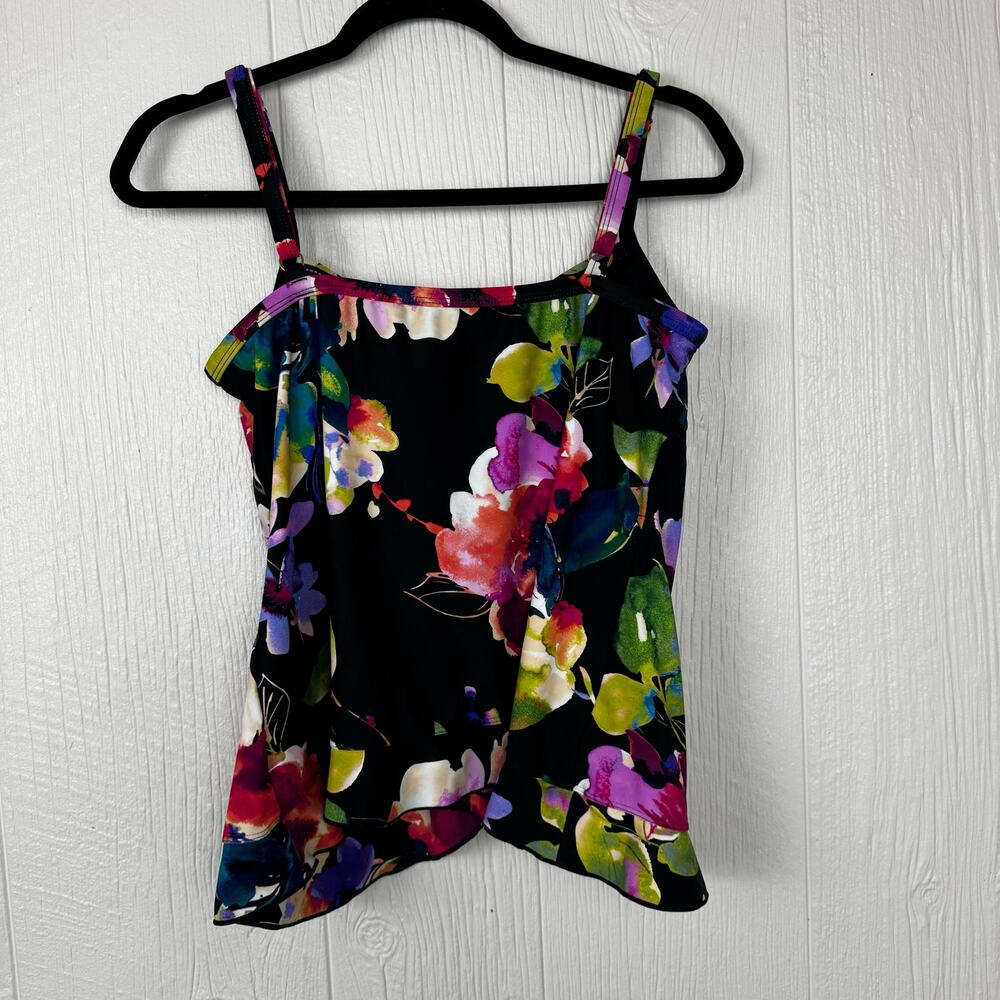 Maxine Of Hollywood Womens Ruffle Front Floral Tankini Swimsuit Top Size 16 - Picture 4 of 8